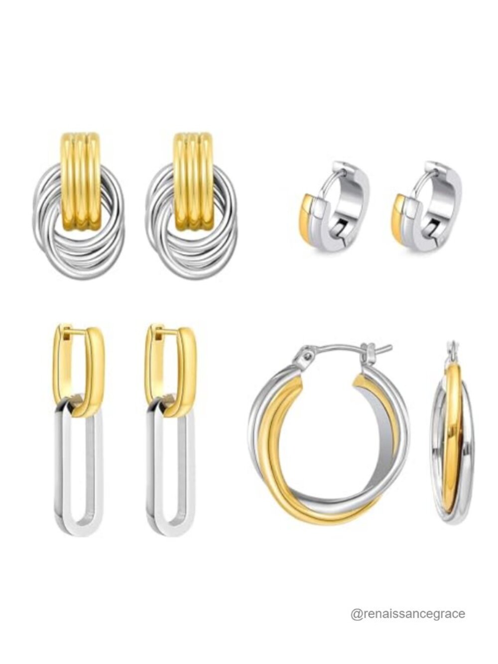 4 Pair Mixed Metal Earrings Set Gold Silver Plated Hoop Huggie Dangle Earrings